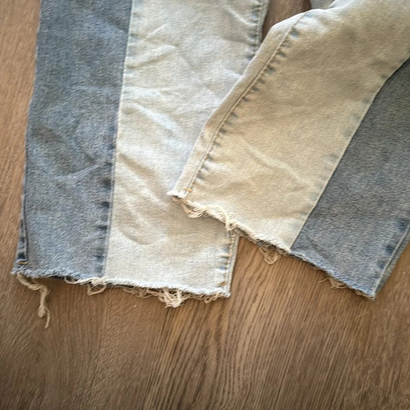 Almost famous dual wash patched jeans wide lege raw hem size 13 trendy - Picture 4 of 7